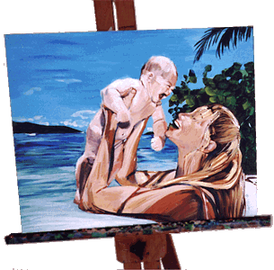 painting of mom holding baby up by marsha stein